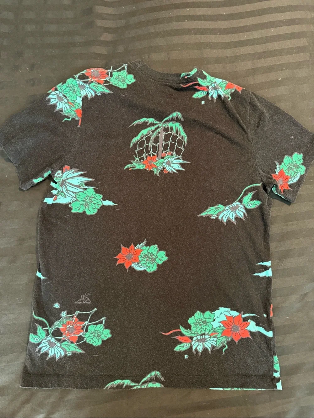 Nike Black Short Sleeve Tee with Red & Green Floral Print